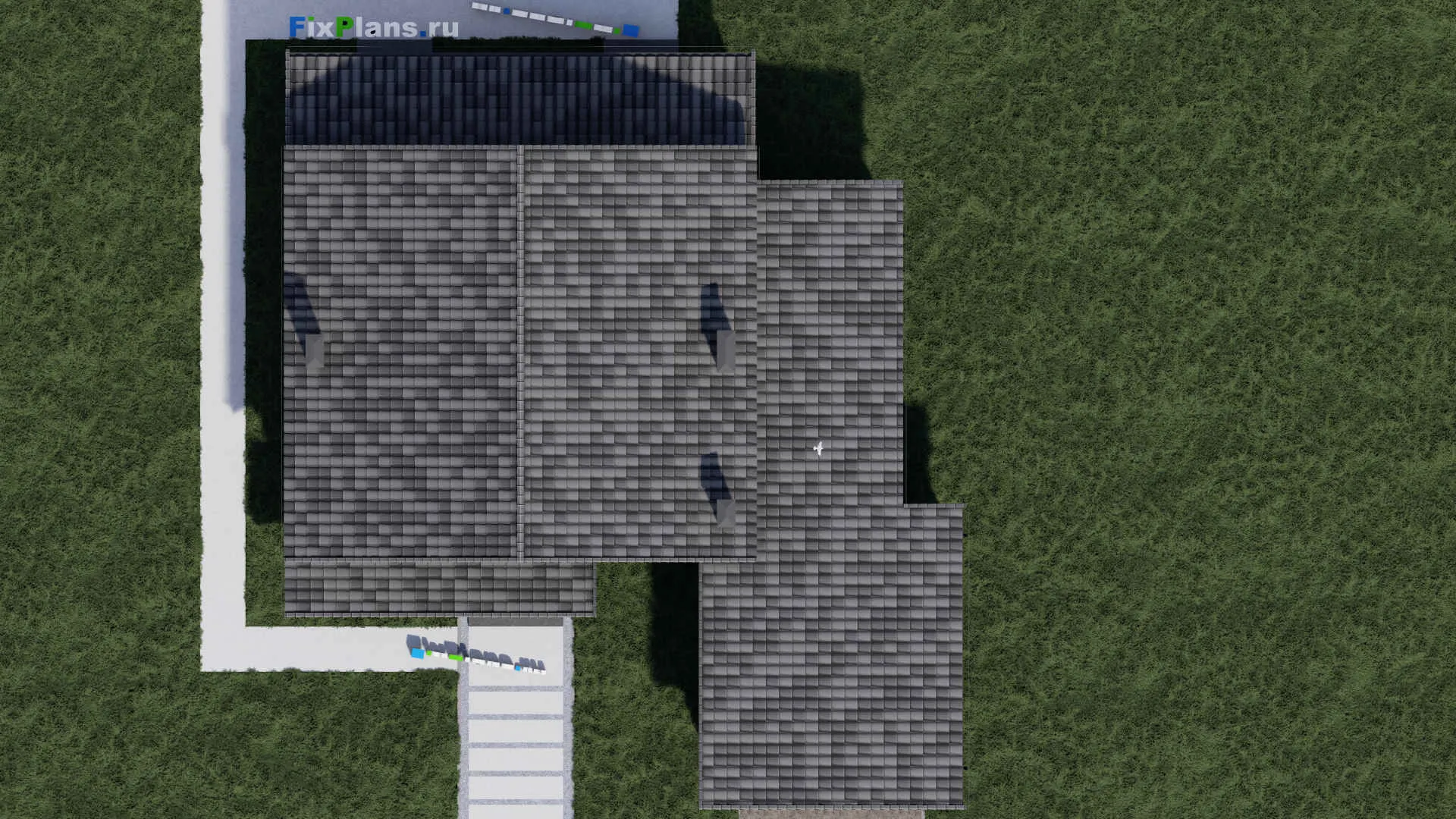 F-1421 - Проект дома с мансардой 17 на 17, площадью 240 м² с террасой, гаражом на 1 машину и 3 спальнями