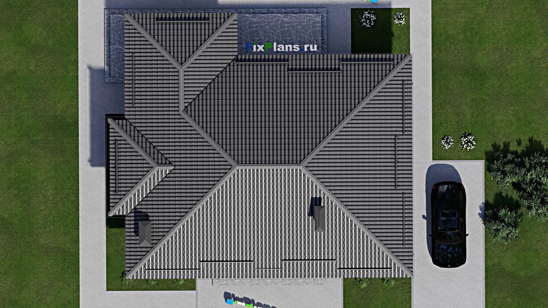 F-3716 - План одноэтажного дома 12 на 16, площадью 180 м² с террасой и 4 спальнями