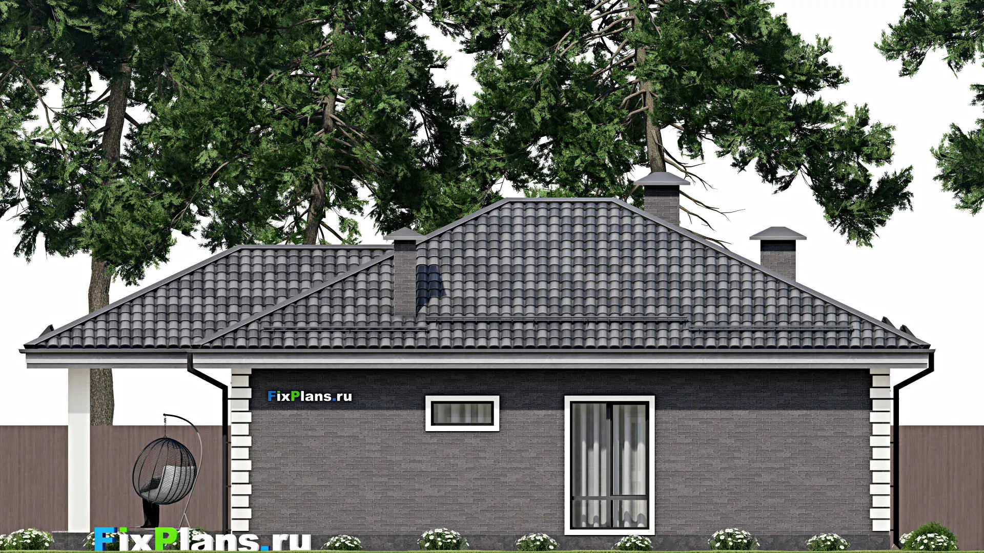 F-5777 - Проект одноэтажного дома 10 на 12, площадью 120 м² с террасой и 3 спальнями