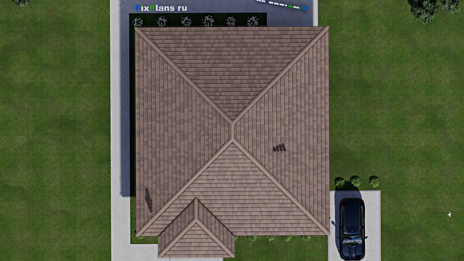 F-9782 - Проект одноэтажного дома 14 на 17, площадью 170 м² с террасой и 3 спальнями