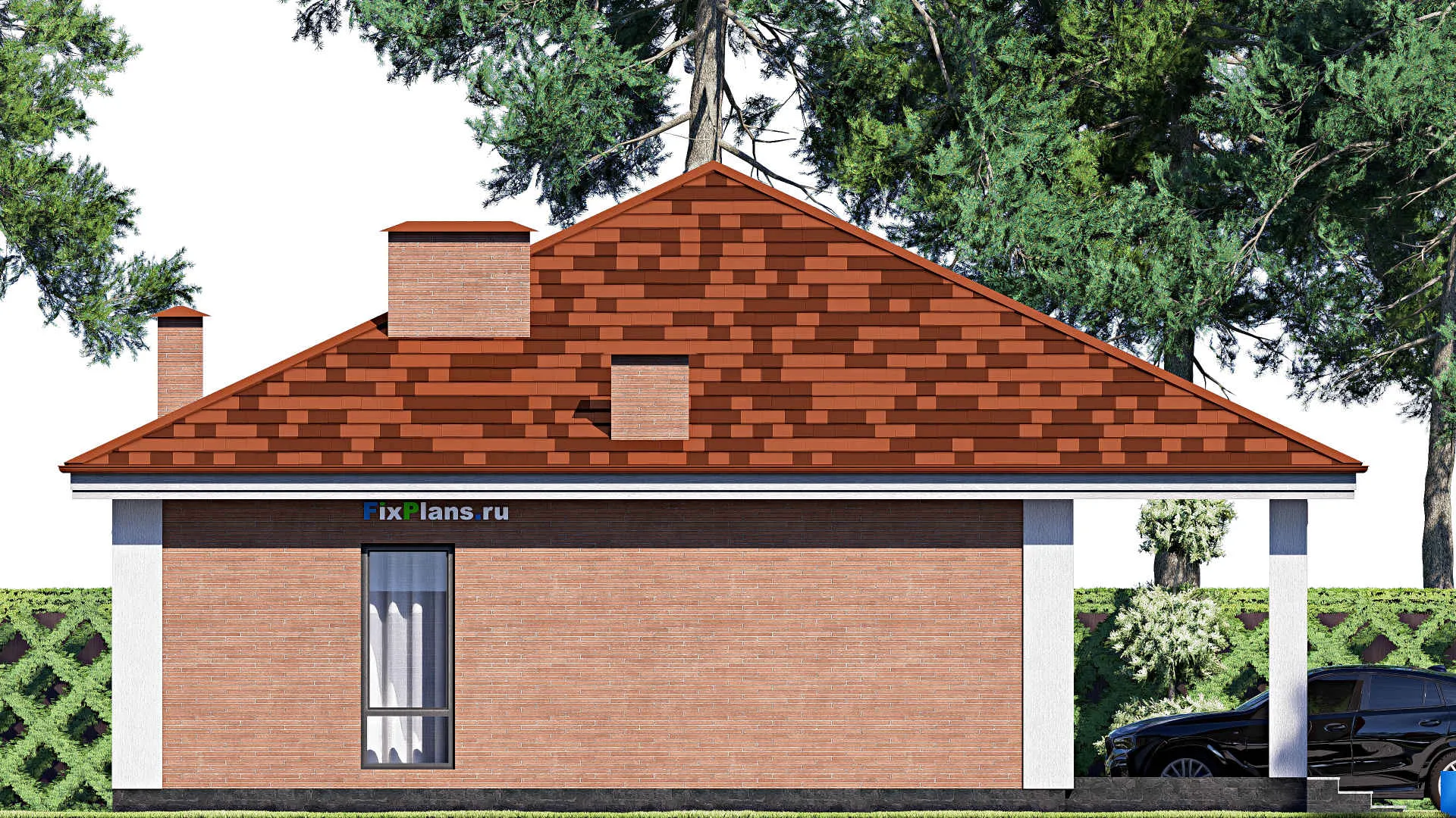 F-18251 - Проект одноэтажного дома 13 на 15, площадью 150 м² с террасой и 3 спальнями