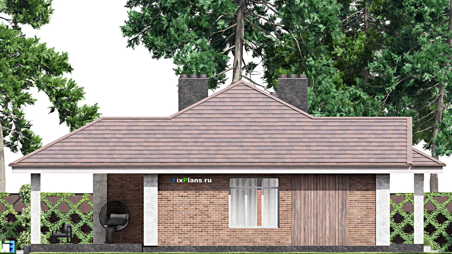 F-14408 - Проект одноэтажного дома 16 на 16, площадью 160 м² с террасой и 3 спальнями