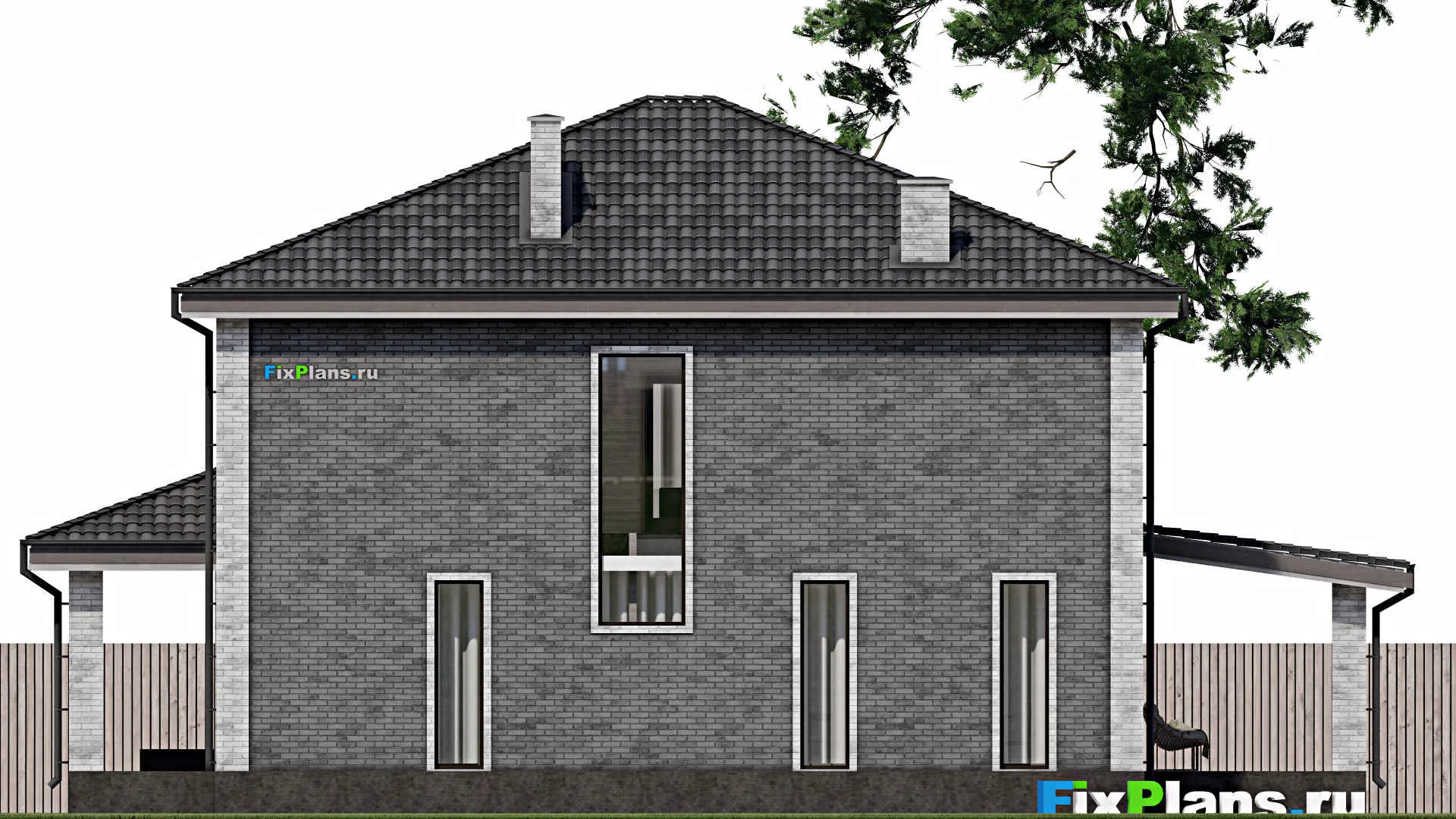 F-1646 - Планы двухэтажного дома 11 на 13, площадью 250 м² с террасой, балконом и 4 спальнями