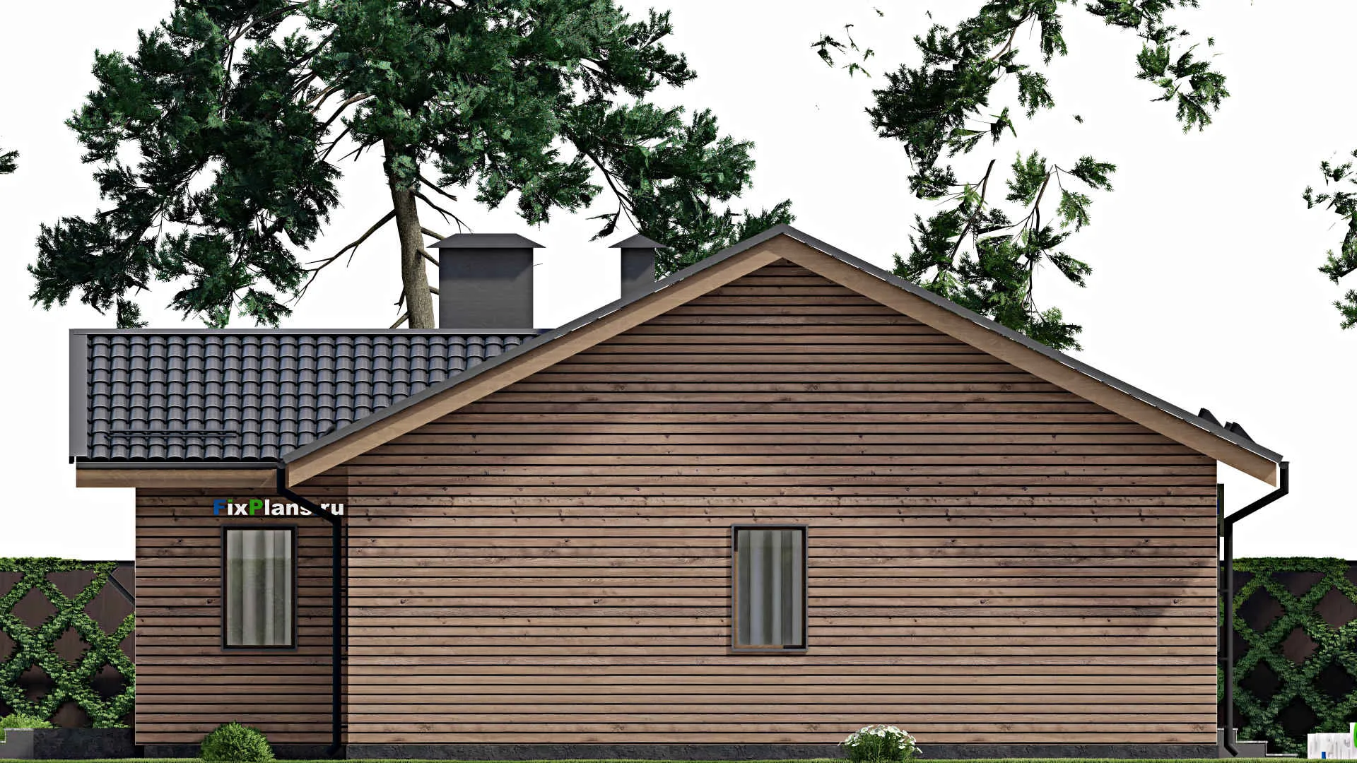 F-4643 - Проект одноэтажного дома 13 на 13, площадью 170 м² с террасой и 3 спальнями