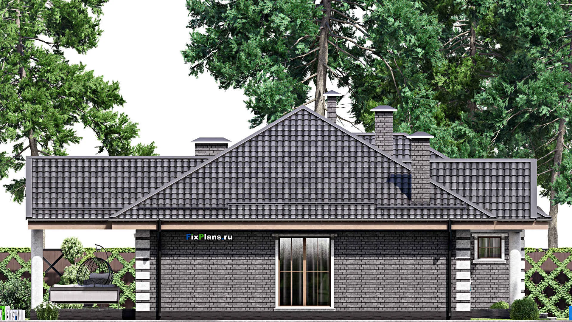 F-13157 - Проект одноэтажного дома 17 на 22, площадью 230 м² с террасой, гаражом на 2 машины и 3 спальнями