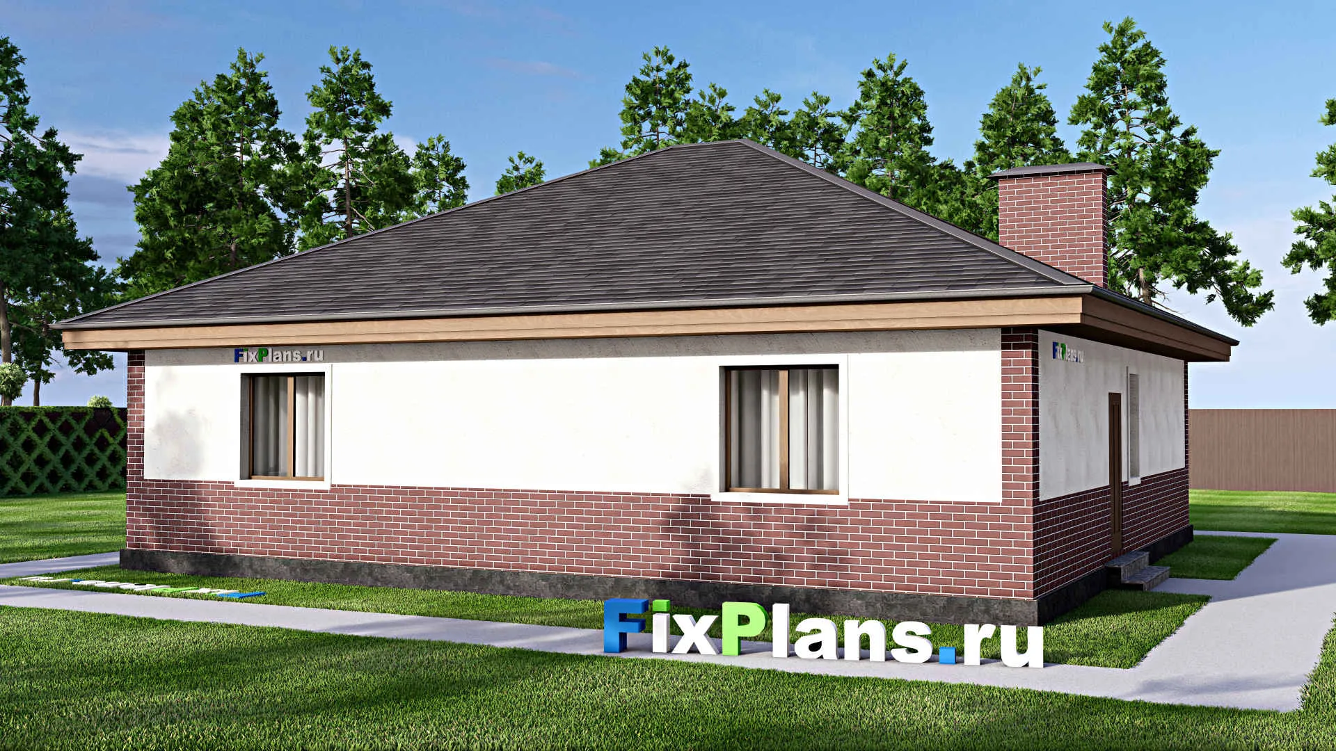 F-13760 - Проект одноэтажного дома 13 на 14, площадью 130 м² с террасой и 3 спальнями