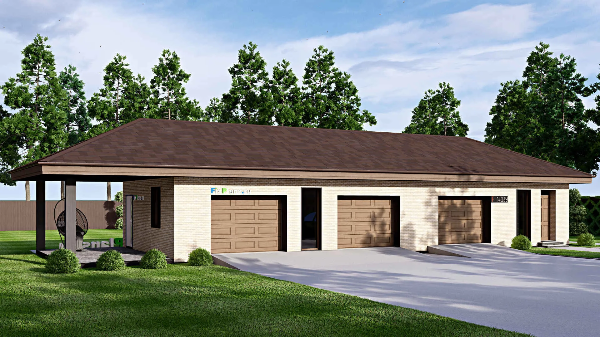 F-14039 - Проект гаража из газобетона 7 на 24, площадью 140 м² на 2 машиноместа