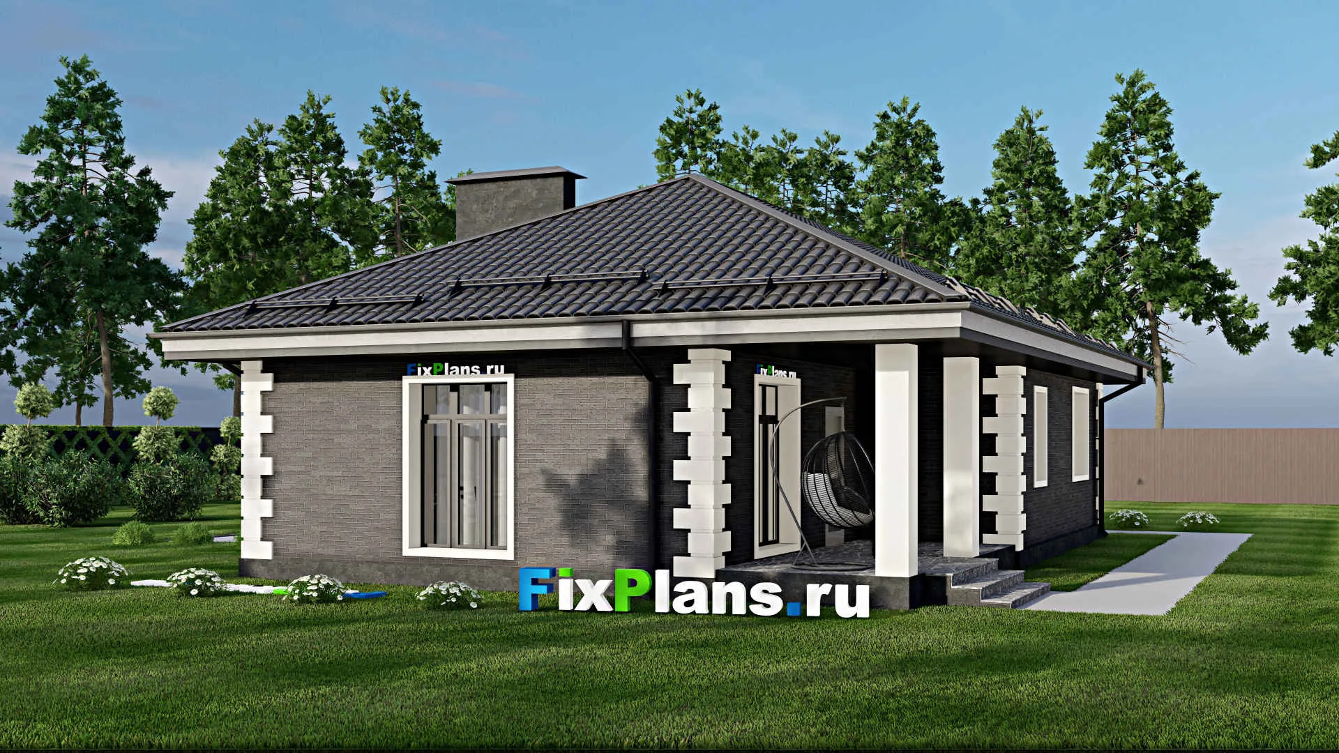 F-4220 - Проект одноэтажного дома 10 на 15, площадью 110 м² с террасой и 3 спальнями