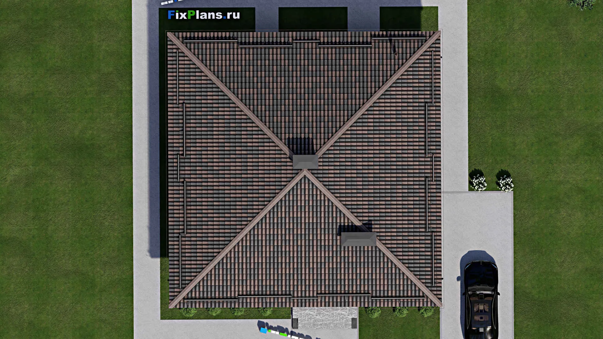 F-5588 - Проект одноэтажного дома 14 на 14, площадью 150 м² с 4 спальнями