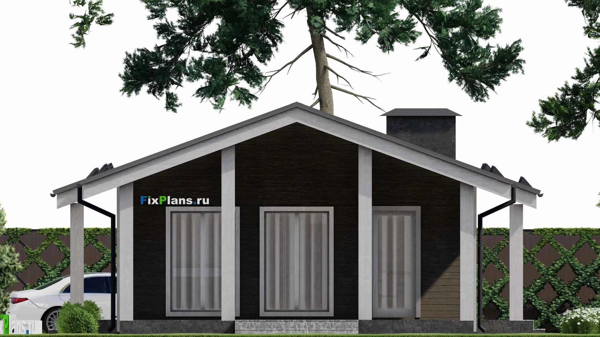 F-9098 - Проект одноэтажного дома 11 на 17, площадью 110 м² с террасой и 2 спальнями