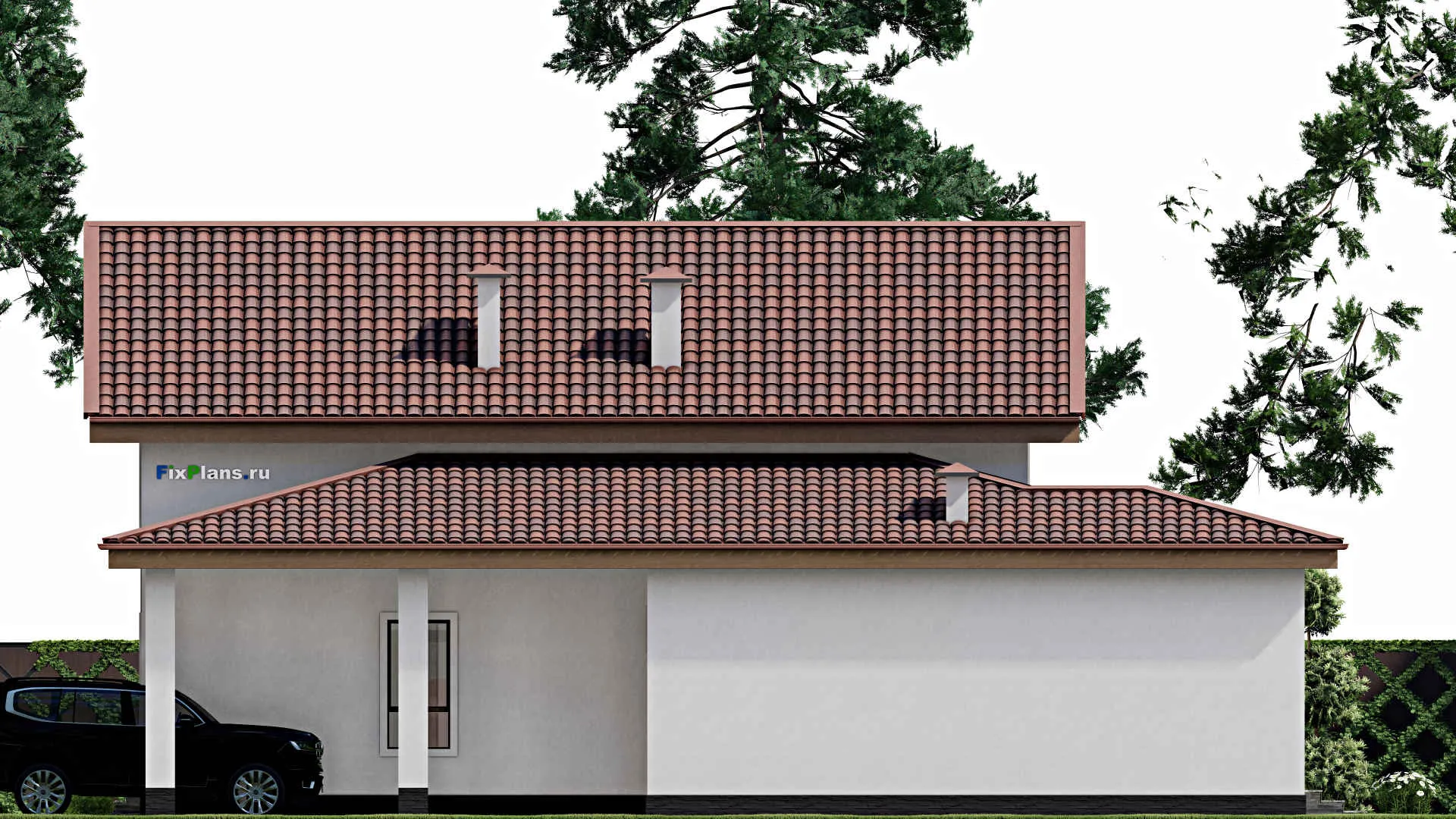 F-10106 - Проект дома с мансардой 14 на 16, площадью 260 м² с террасой, баней и 3 спальнями