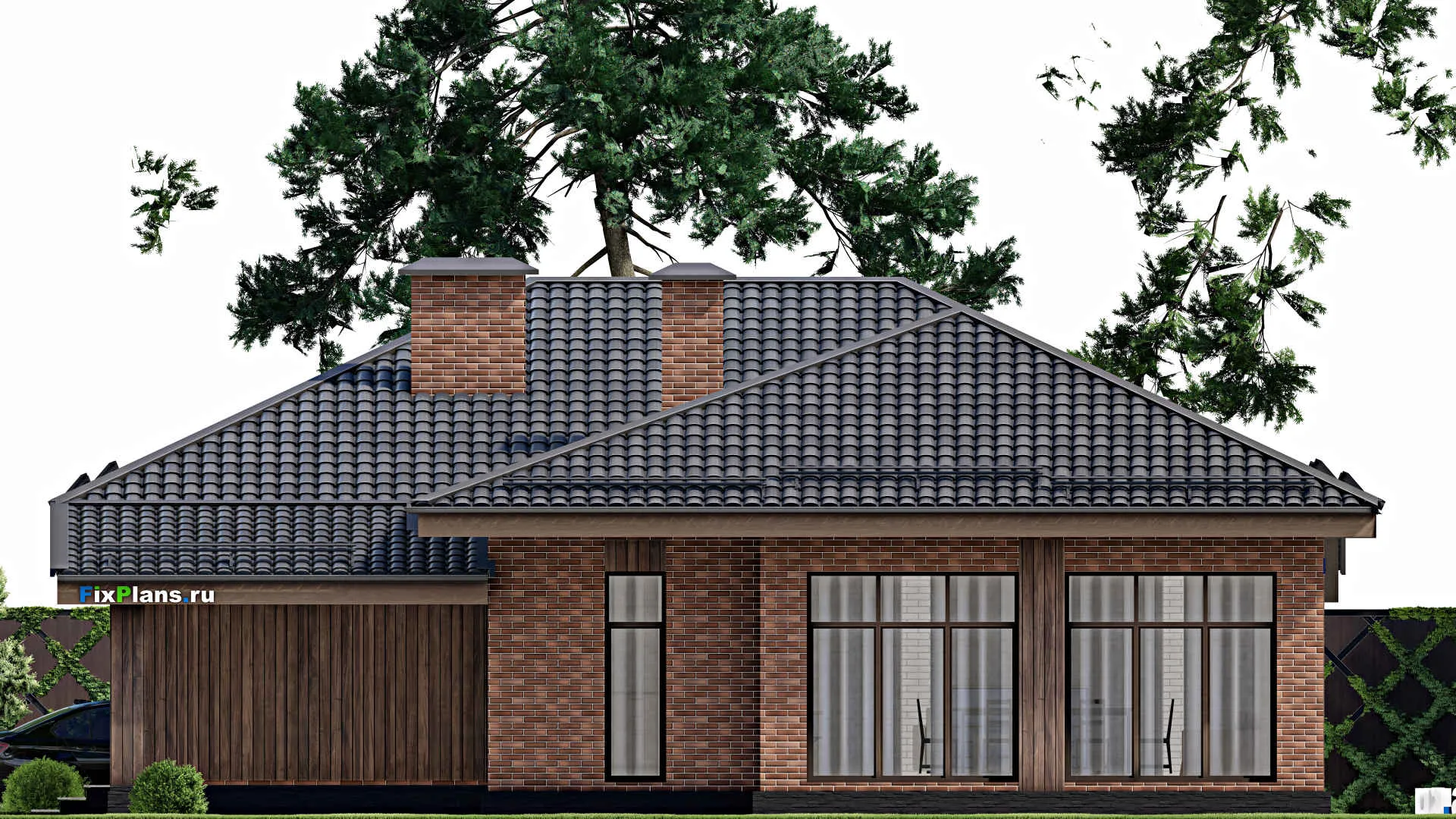 F-10376 - Проект одноэтажного дома 14 на 20, площадью 200 м² с террасой и 3 спальнями