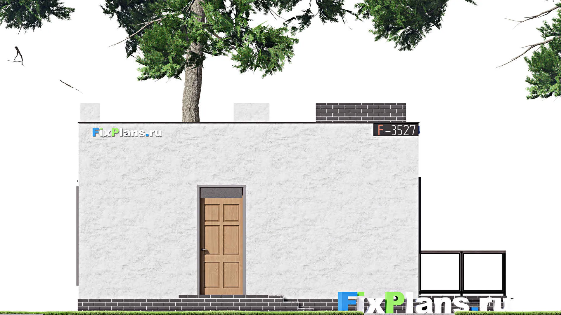 F-3527 - План одноэтажного дома 10 на 14, площадью 210 м² с террасой, цокольным этажом, баней и 2 спальнями