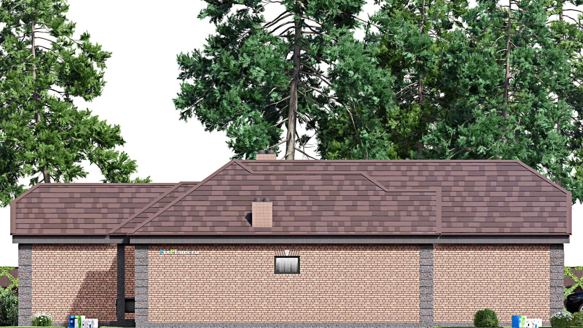 F-16802 - Проект одноэтажного дома 16 на 22, площадью 190 м² с террасой, гаражом на 2 машины и 3 спальнями