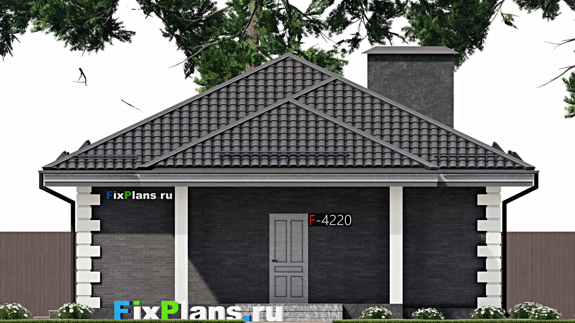 F-4220 - Проект одноэтажного дома 10 на 15, площадью 110 м² с террасой и 3 спальнями