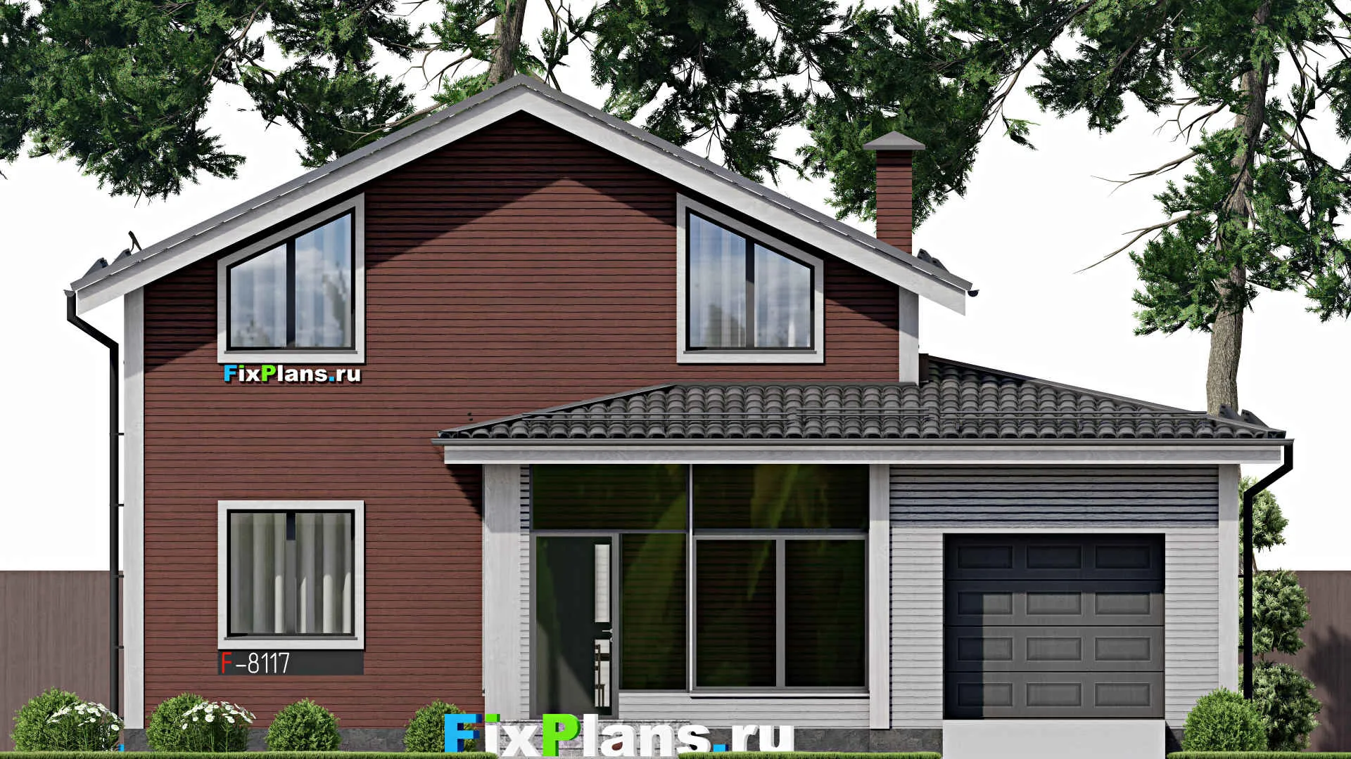 F-8117 - Проект дома с мансардой 12 на 13, площадью 160 м² с гаражом на 1 машину и 4 спальнями