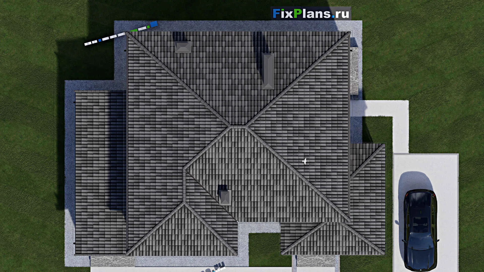 F-1646 - Планы двухэтажного дома 11 на 13, площадью 250 м² с террасой, балконом и 4 спальнями