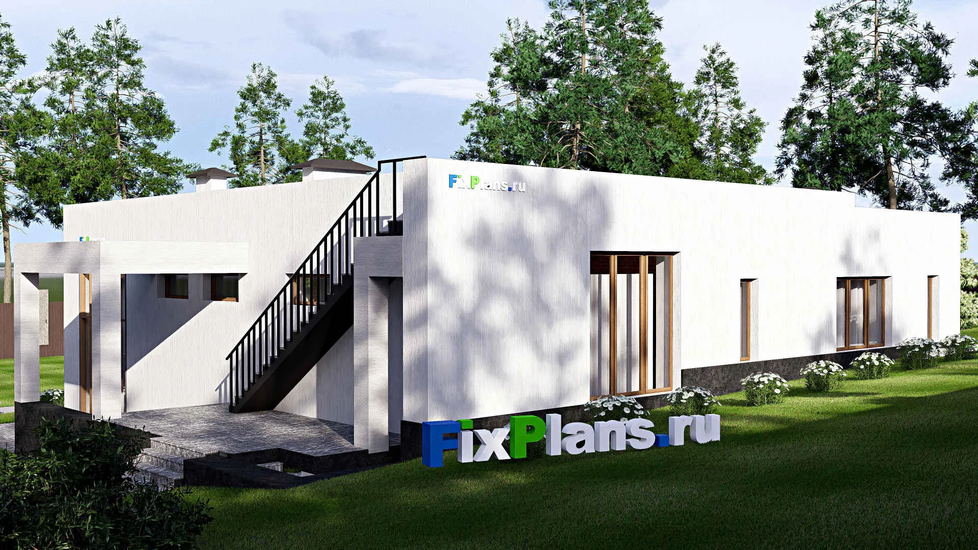 F-15767 - Проект одноэтажного дома 17 на 19, площадью 230 м² с террасой и 3 спальнями