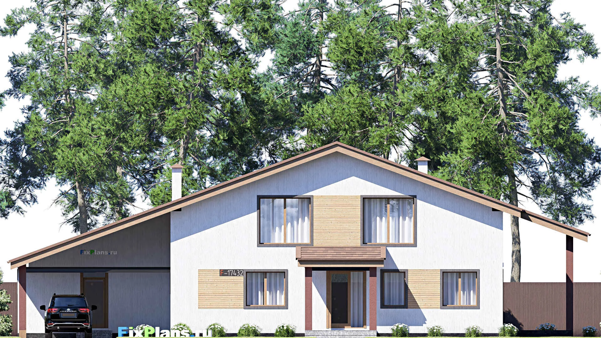 F-17432 - Проект дома с мансардой 15 на 24, площадью 310 м² с террасой и 3 спальнями