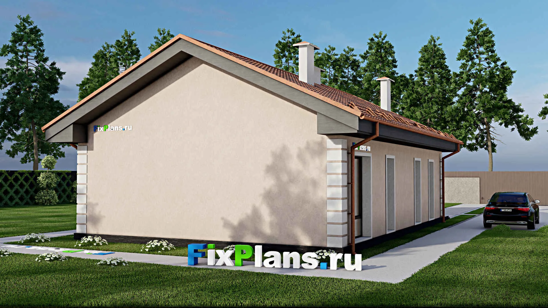 F-9818 - План одноэтажного дома 10 на 15, площадью 100 м² с 2 спальнями