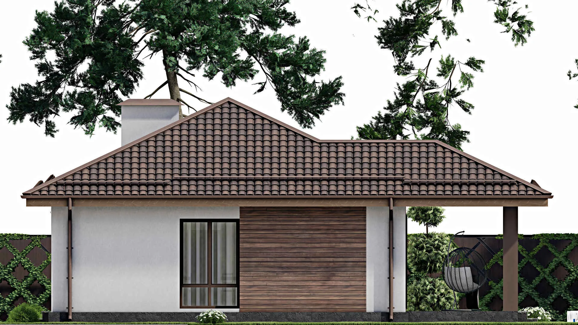 F-10799 - Проект одноэтажного дома 13 на 14, площадью 120 м² с террасой и 3 спальнями