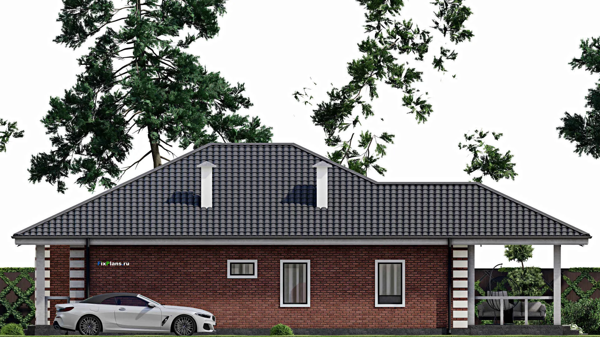 F-3212 - Проект одноэтажного дома 13 на 16, площадью 160 м² с террасой и 3 спальнями