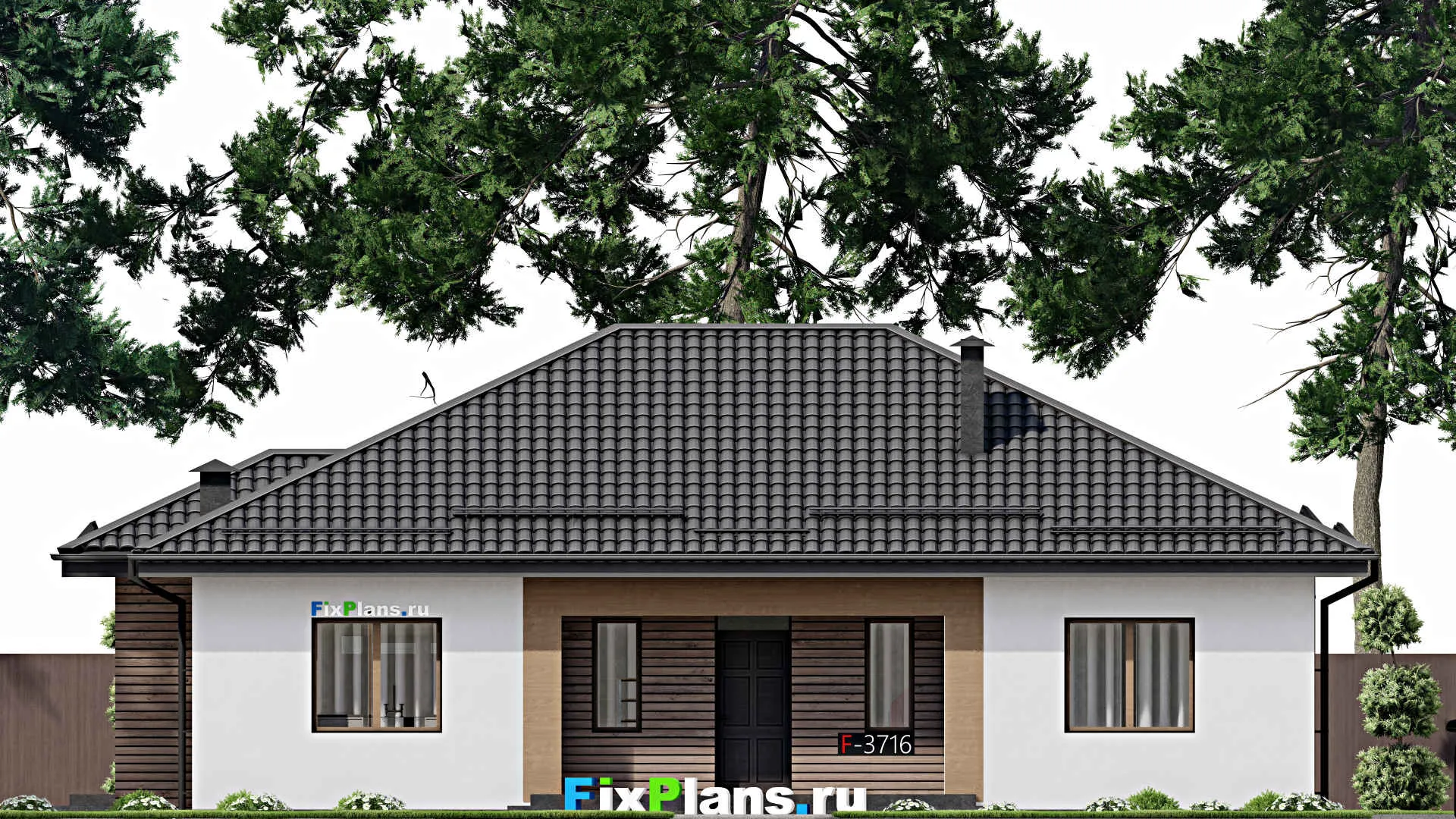 F-3716 - План одноэтажного дома 12 на 16, площадью 180 м² с террасой и 4 спальнями