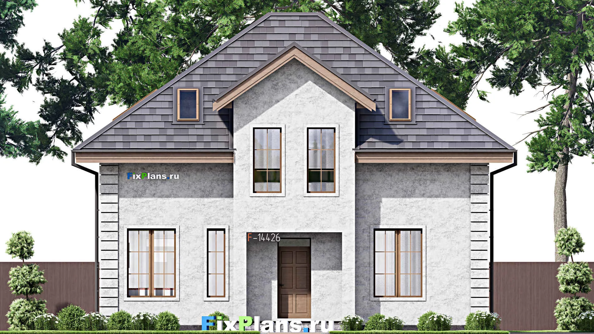 F-14426 - Проект дома с мансардой 12 на 15, площадью 200 м² с террасой и 4 спальнями