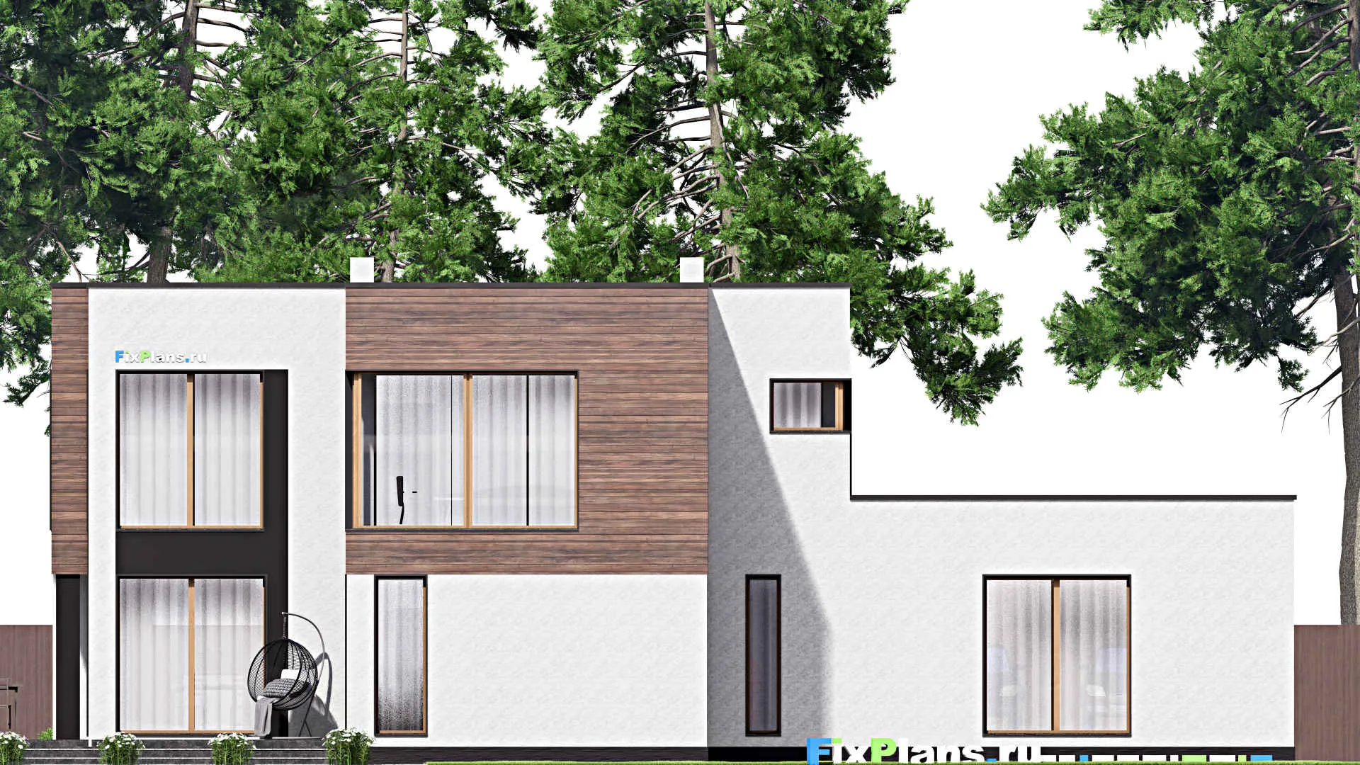 F-16019 - Проект двухэтажного дома 17 на 24, площадью 330 м² с террасой, гаражом на 2 машины и 4 спальнями