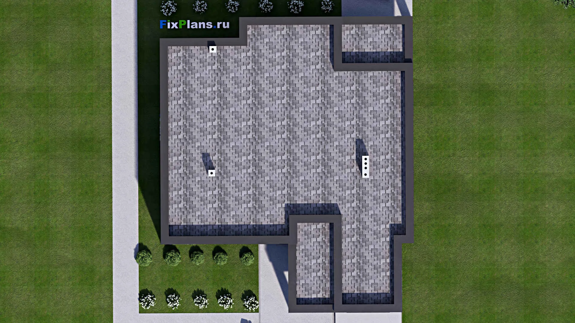 F-16100 - Проект одноэтажного дома 15 на 18, площадью 170 м² с террасой, гаражом на 1 машину и 3 спальнями