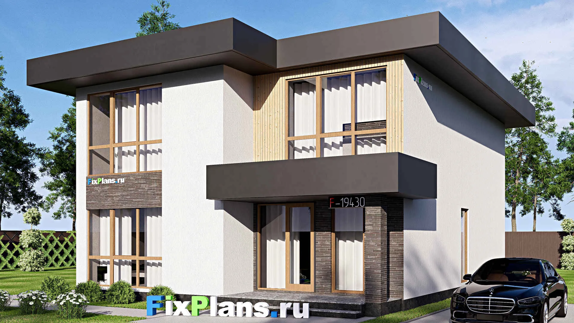 F-19430 - Проект двухэтажного дома 12 на 19, площадью 240 м² с террасой и 3 спальнями