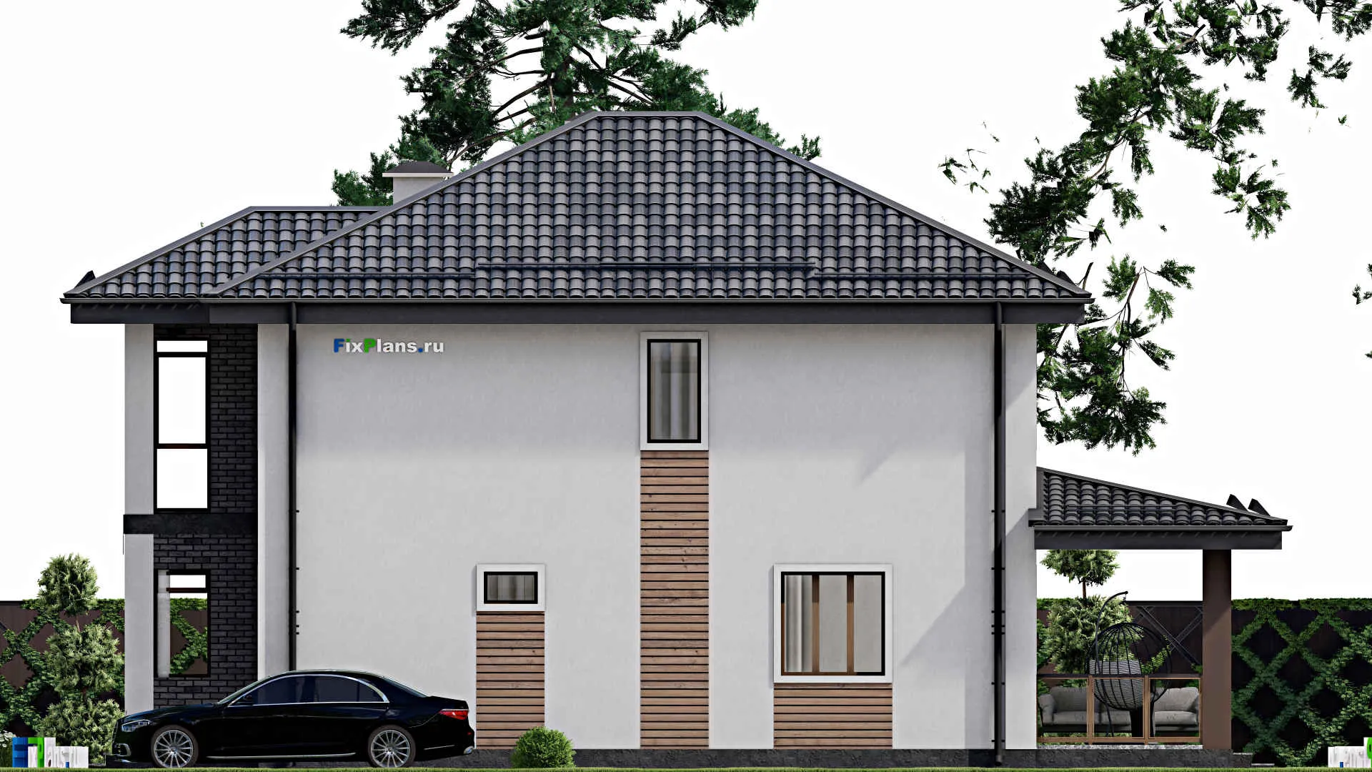 F-8900 - Проект двухэтажного дома 10 на 16, площадью 190 м² с террасой, балконом и 4 спальнями