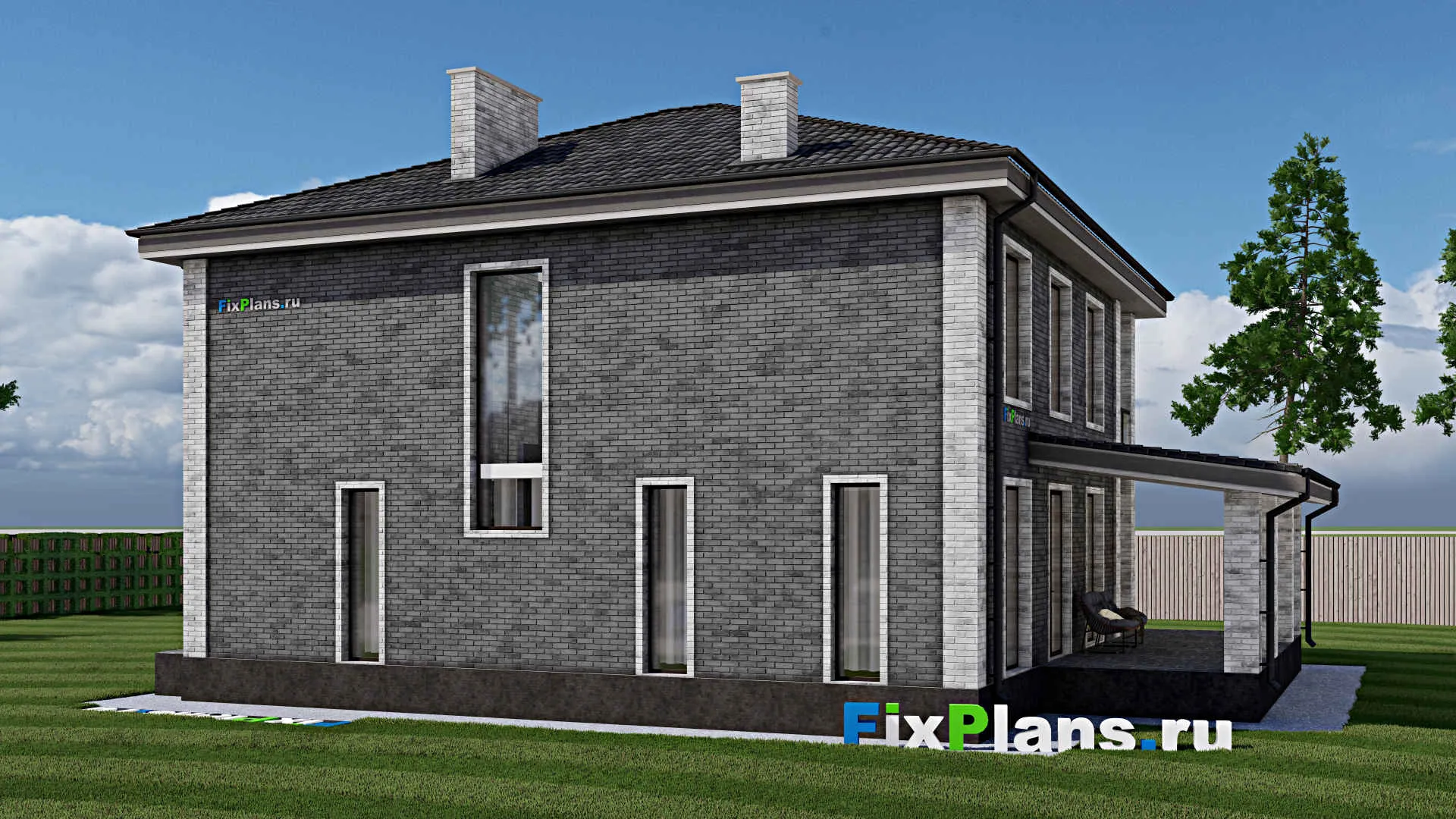 F-1646 - Планы двухэтажного дома 11 на 13, площадью 250 м² с террасой, балконом и 4 спальнями