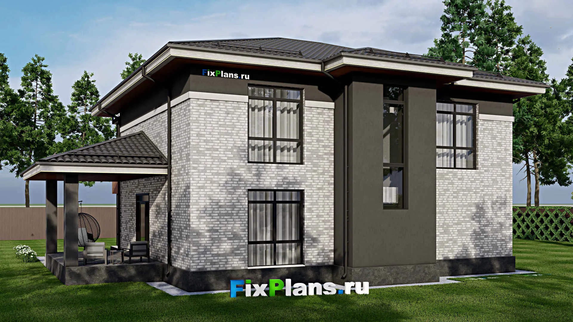 F-1907 - Проект двухэтажного дома 13 на 14, площадью 270 м² с террасой, балконом и 5 спальнями