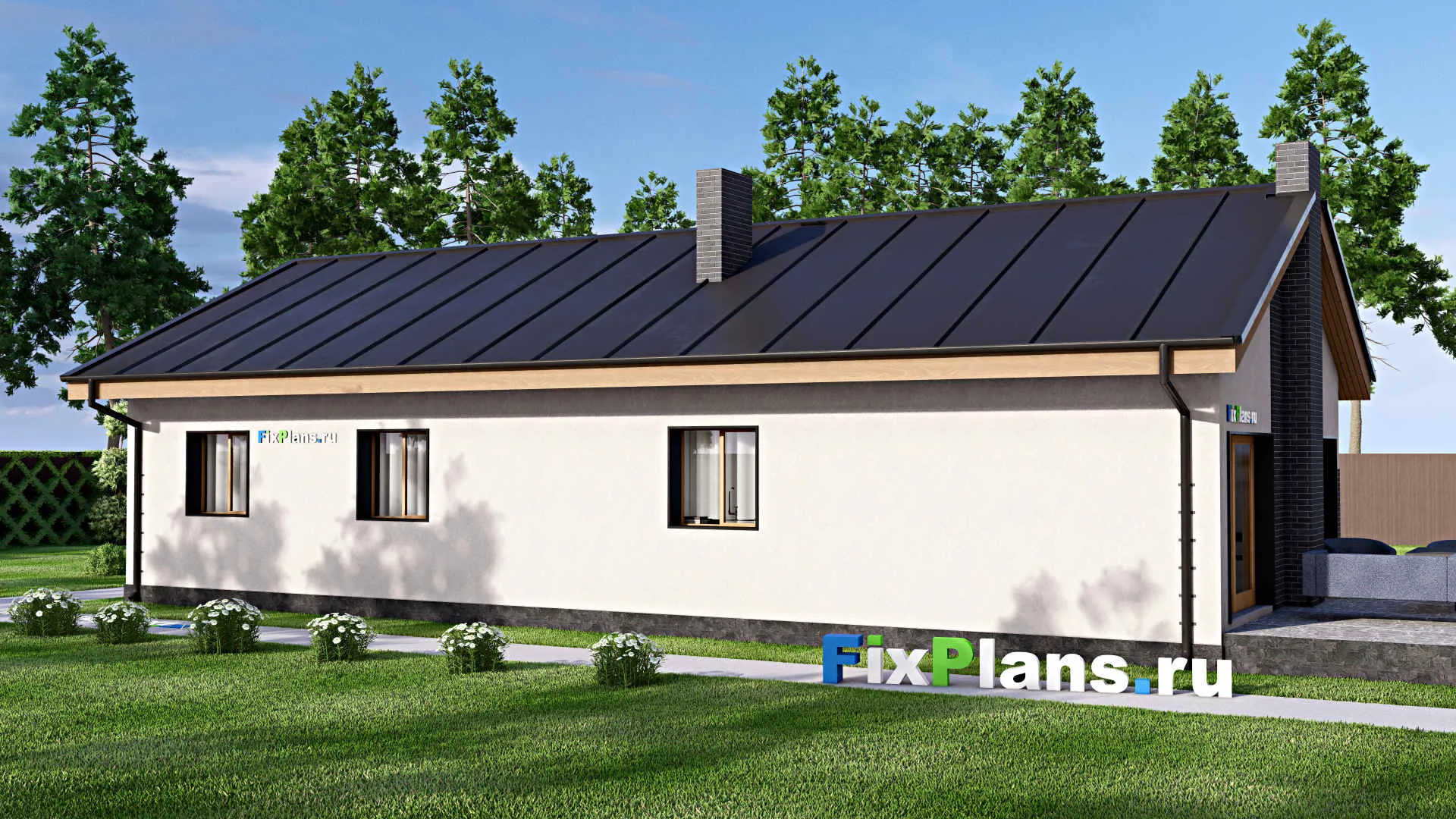 F-15803 - Проект одноэтажного дома 9 на 20, площадью 140 м² с террасой и 4 спальнями