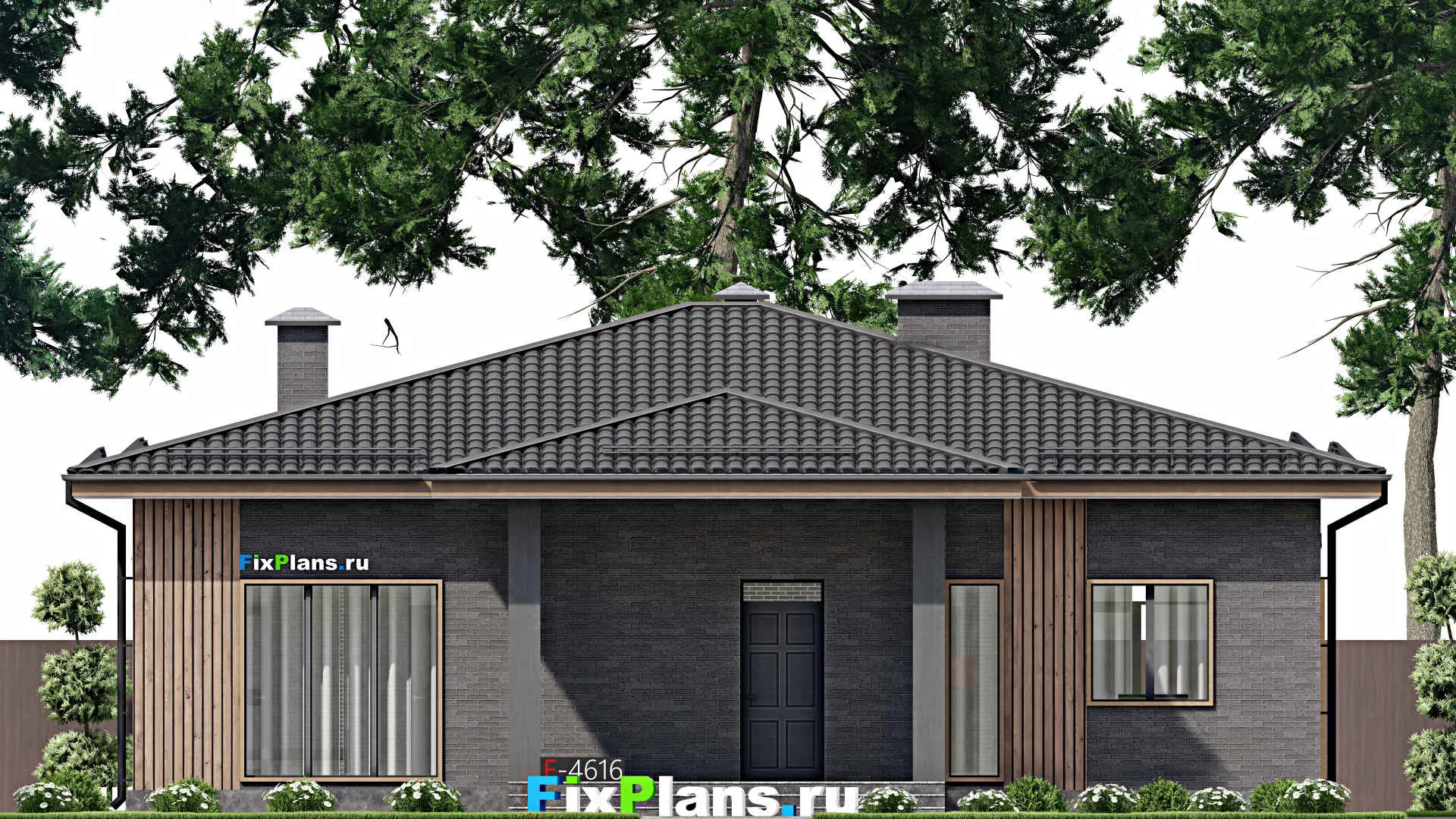 F-4616 - Проект одноэтажного дома 14 на 15, площадью 170 м² с террасой и 3 спальнями