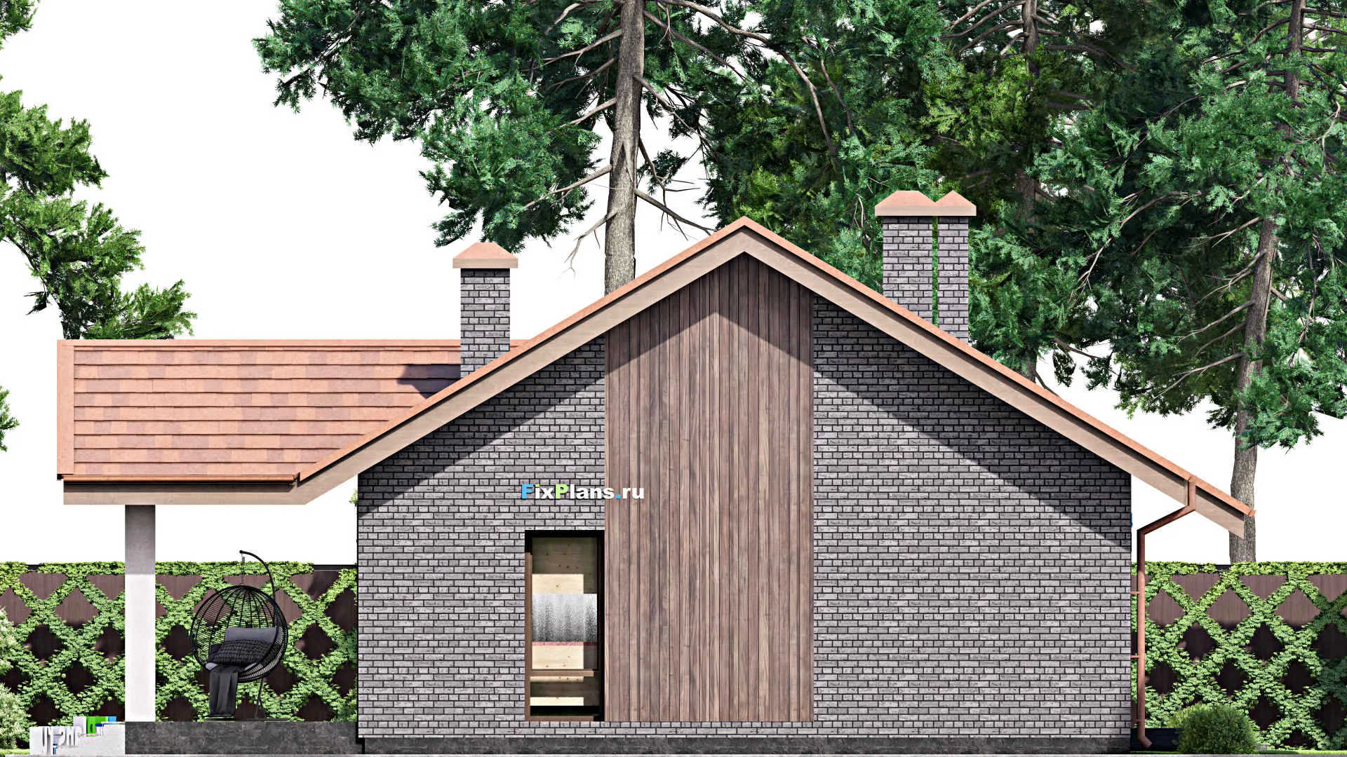 F-14390 - Проект одноэтажного дома 14 на 16, площадью 130 м² с террасой и 3 спальнями