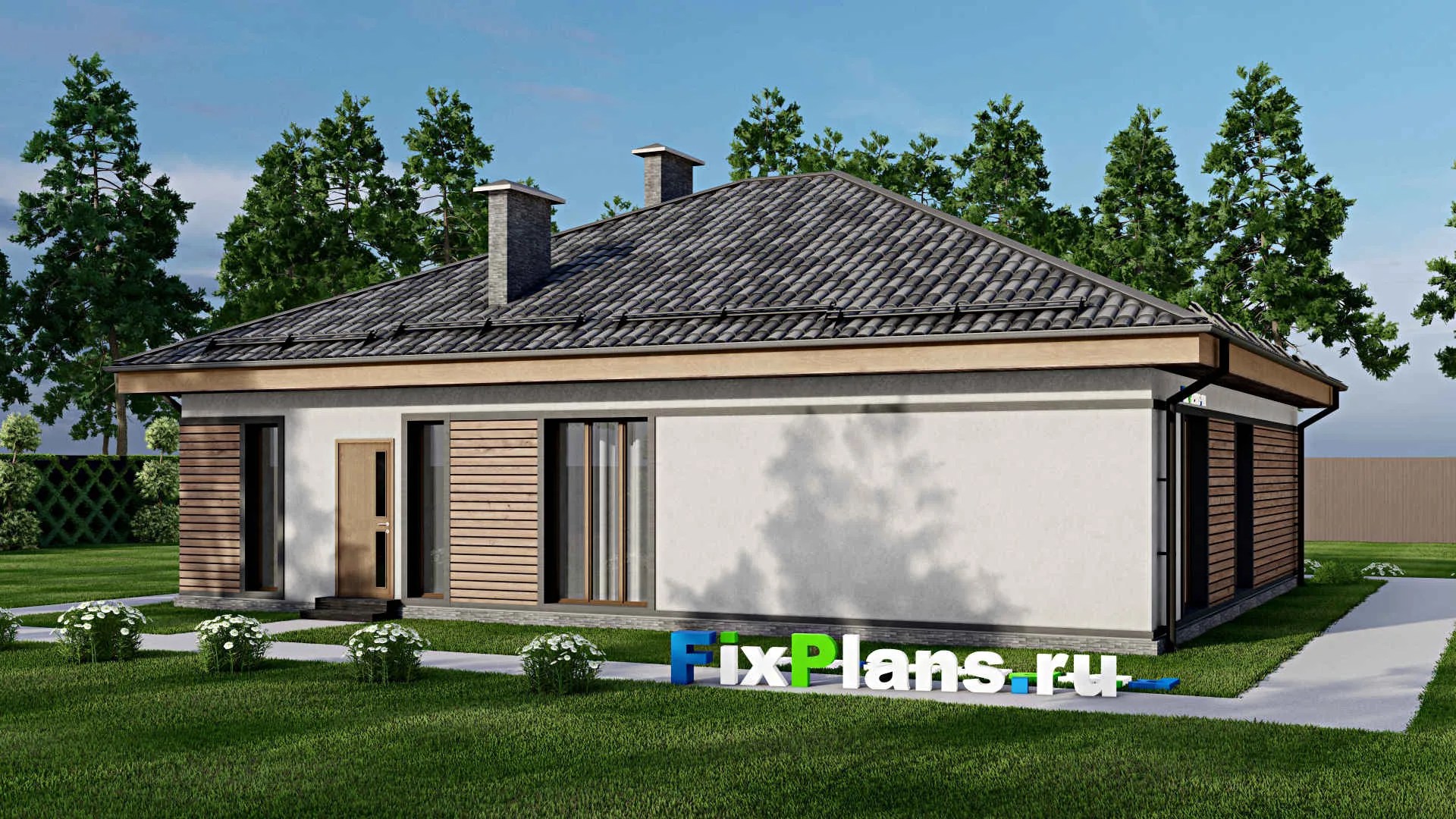 F-6146 - Проект одноэтажного дома 14 на 14, площадью 140 м² с 3 спальнями