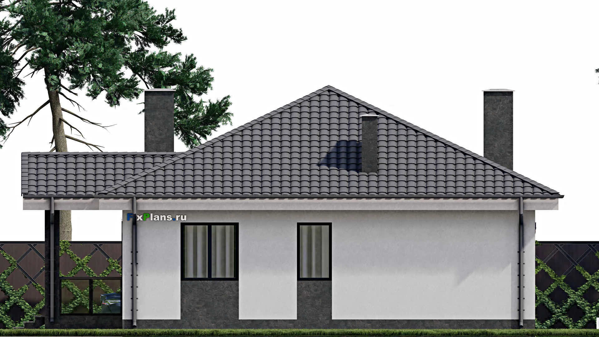 F-0251 - Проект одноэтажного дома 11 на 12, площадью 130 м² с террасой и 3 спальнями