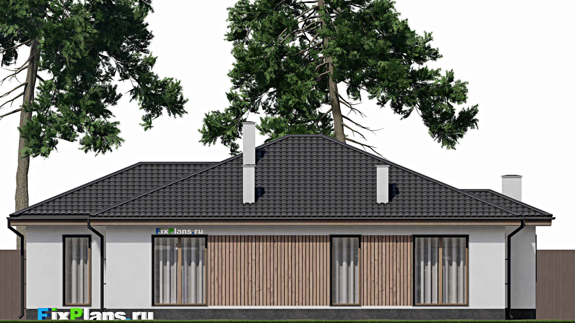 F-1511 - Проект одноэтажного дома 12 на 17, площадью 170 м² с террасой и 3 спальнями