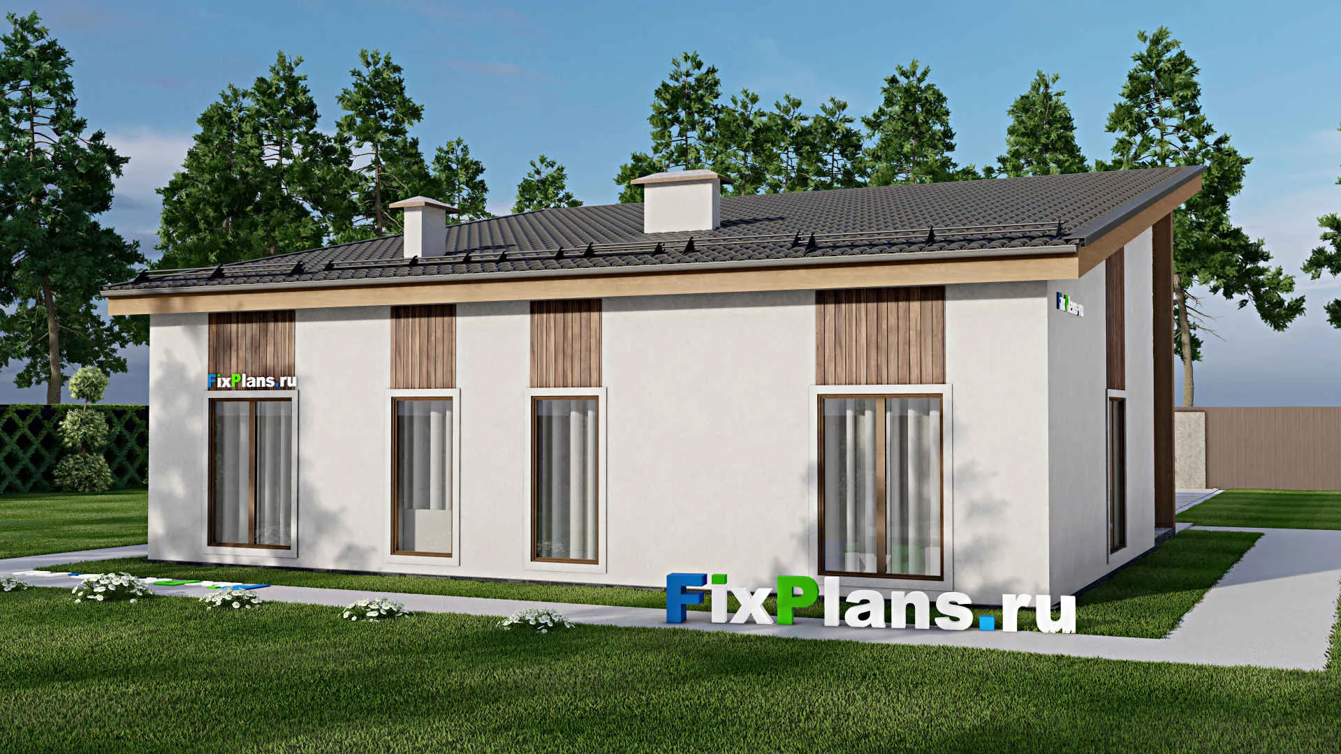 F-10115 - Проект одноэтажного дома 11 на 13, площадью 120 м² с террасой и 4 спальнями