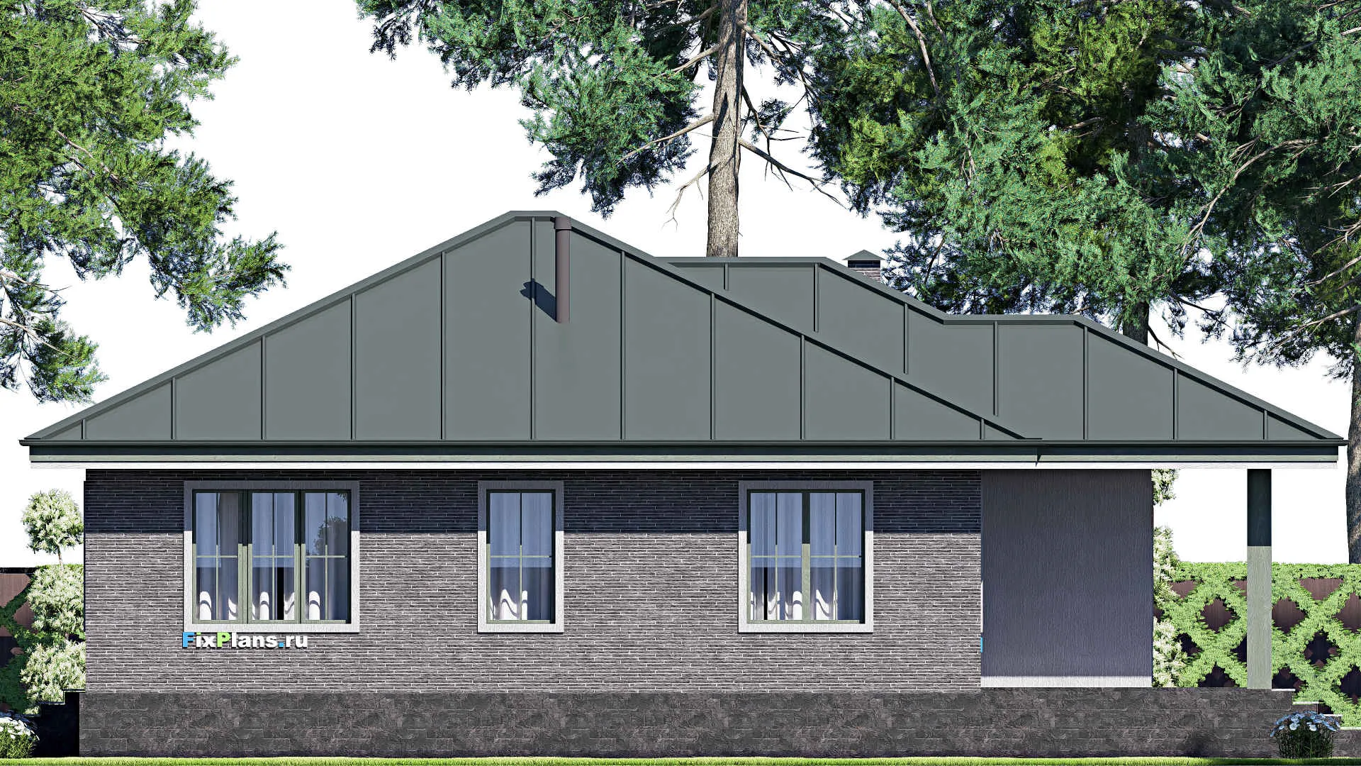 F-20771 - Проект одноэтажного дома 13 на 15, площадью 120 м² с террасой и 3 спальнями