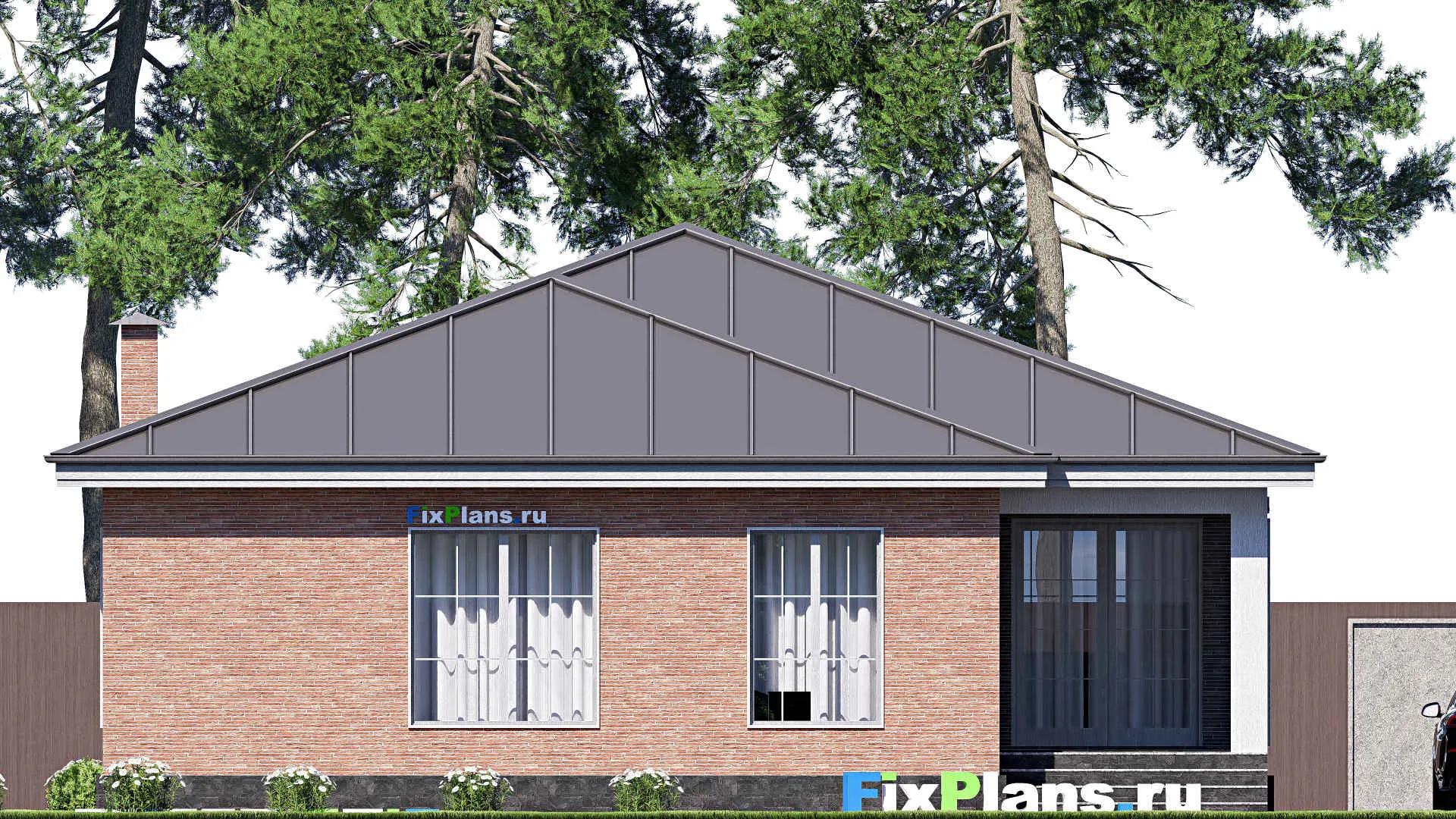 F-19034 - Проект одноэтажного дома 13 на 19, площадью 190 м² с террасой и 4 спальнями