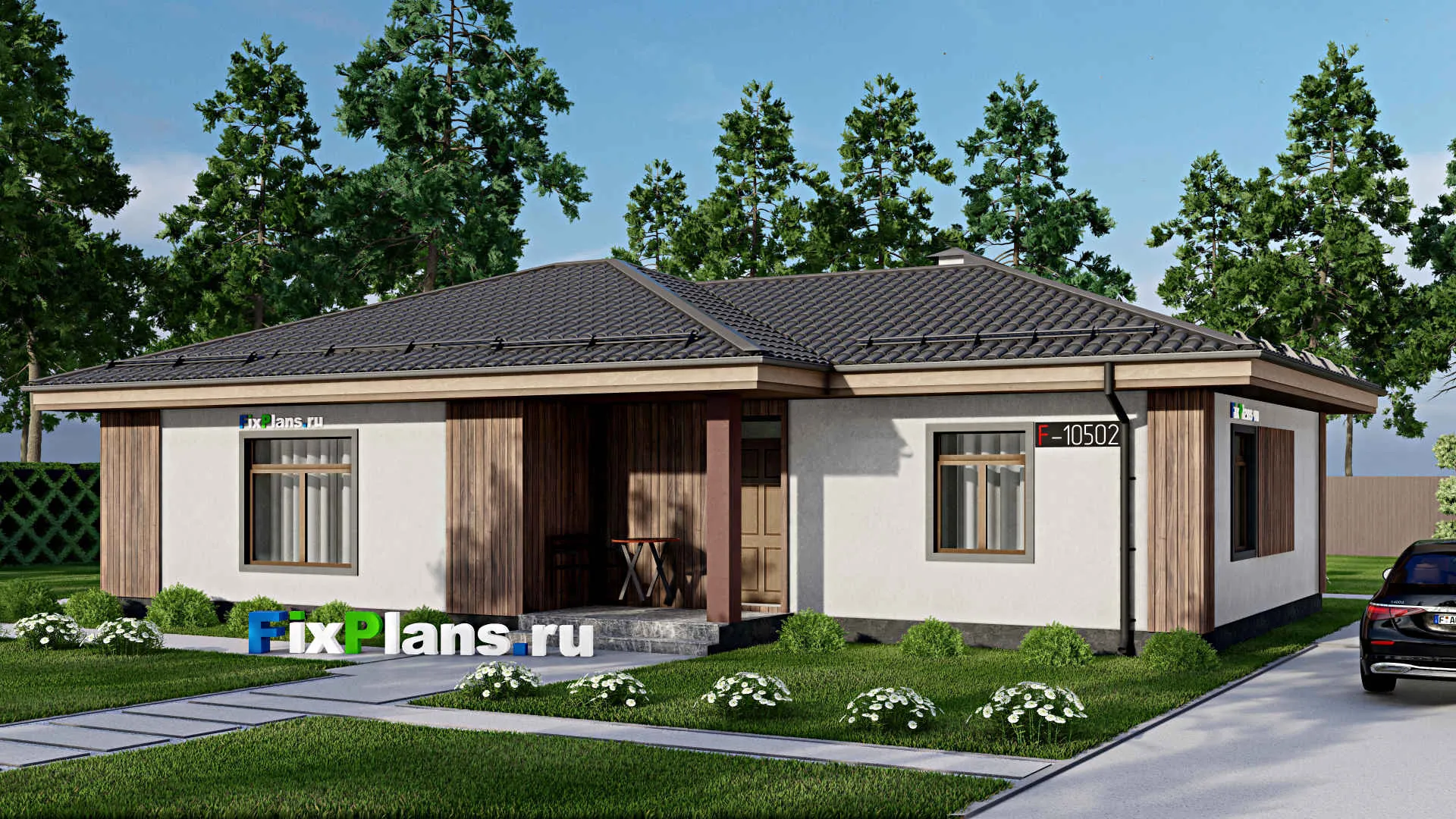 F-10502 - Проект одноэтажного дома 10 на 18, площадью 120 м² с 1 спальнями