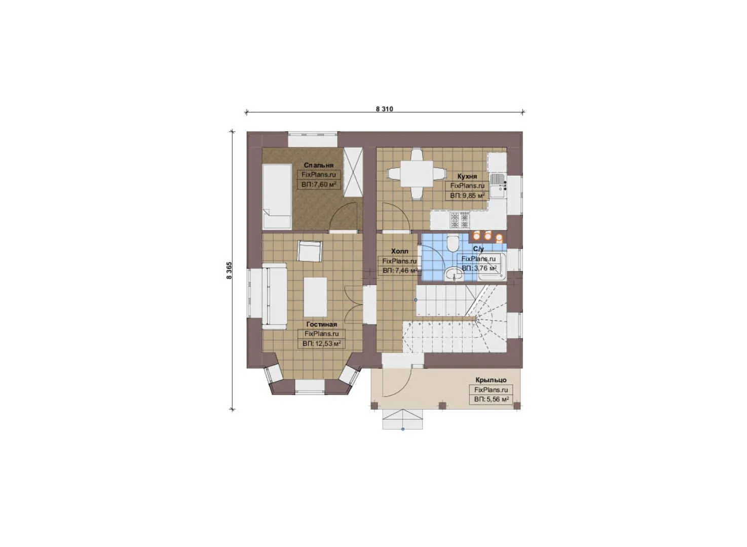 F-17477 - Планы дома с мансардой 9 на 9, площадью 90 м² с 4 спальнями